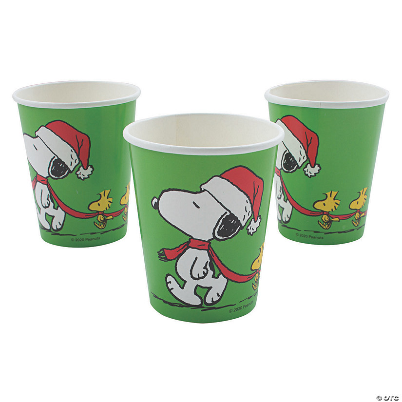 9 oz. Peanuts<sup>&#174;</sup> Christmas Party Santa Snoopy & Woodstock Disposable Paper Cups - 8 Ct. Image
