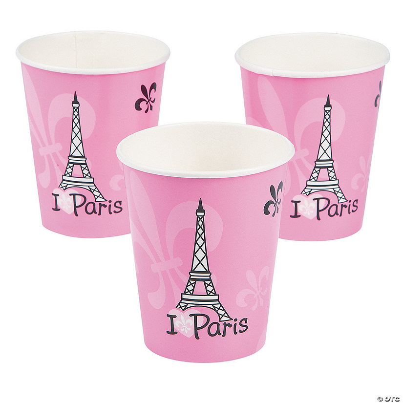 9 oz. Perfectly Paris Eiffel Tower Pink Disposable Paper Cups - 8 Ct. Image