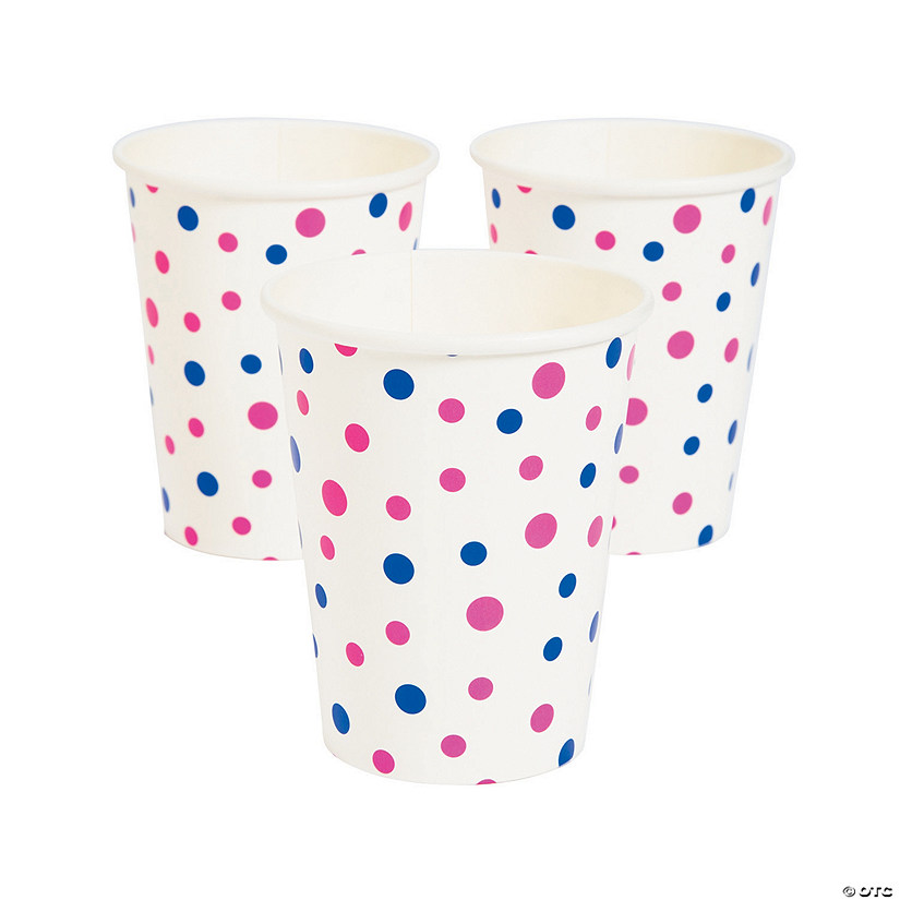 9 oz. Pink & Blue Polka Dot White Disposable Paper Cups - 8 Ct. Image