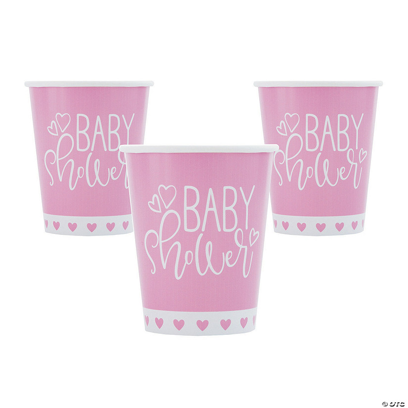 9 oz. Pink Hearts Baby Shower Disposable Paper Cups - 8 Ct. Image