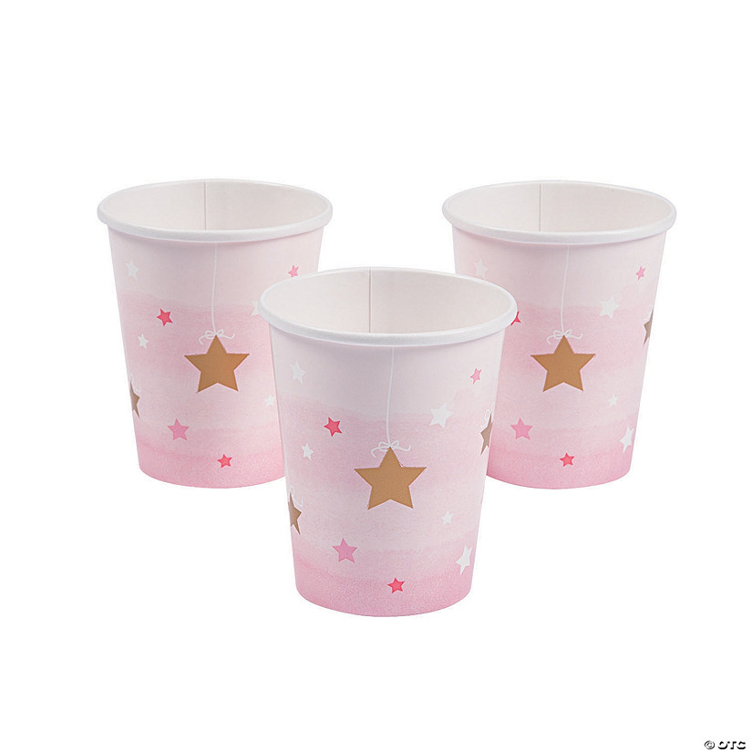9 oz. Pink One Little Star Disposable Paper Cups - 8 Ct. Image