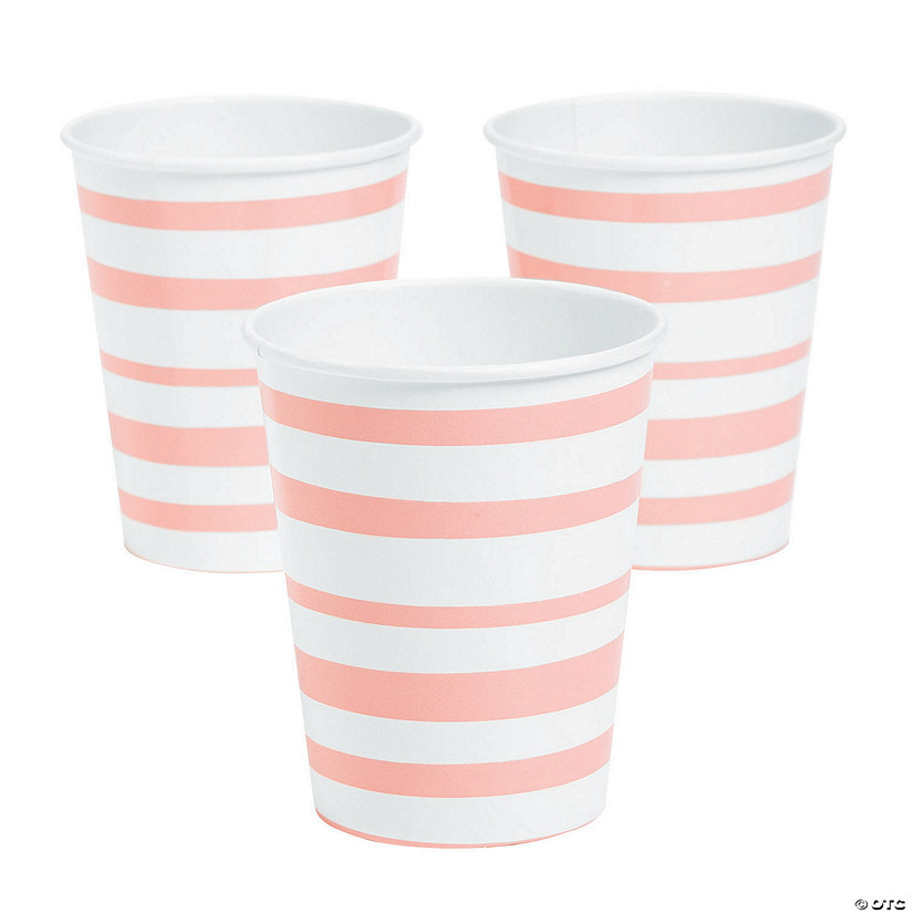 9 oz. Pink Striped Disposable Paper Cups - 8 Ct. Image