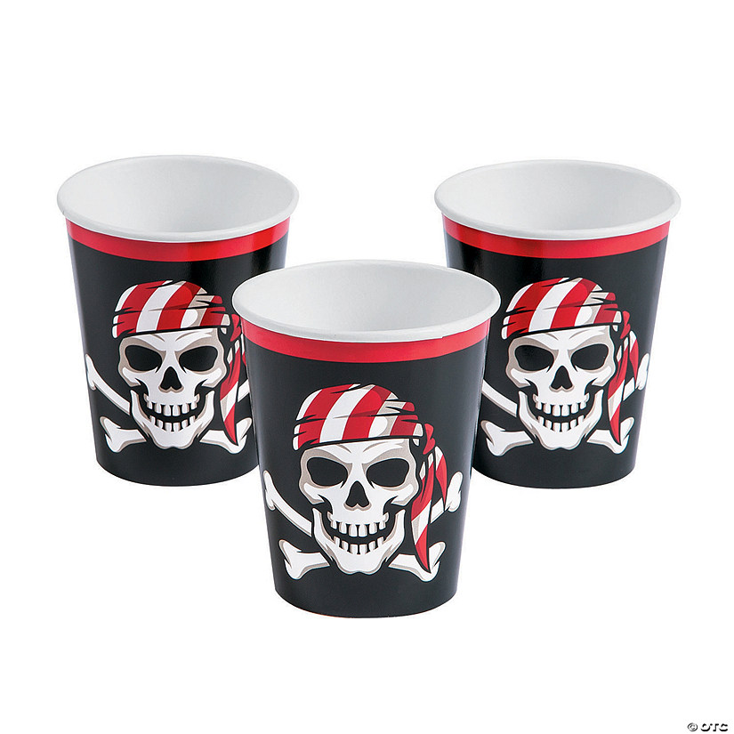 9 oz. Pirate Jolly Roger Skull & Crossbones Disposable Paper Cups - 8 Ct. Image