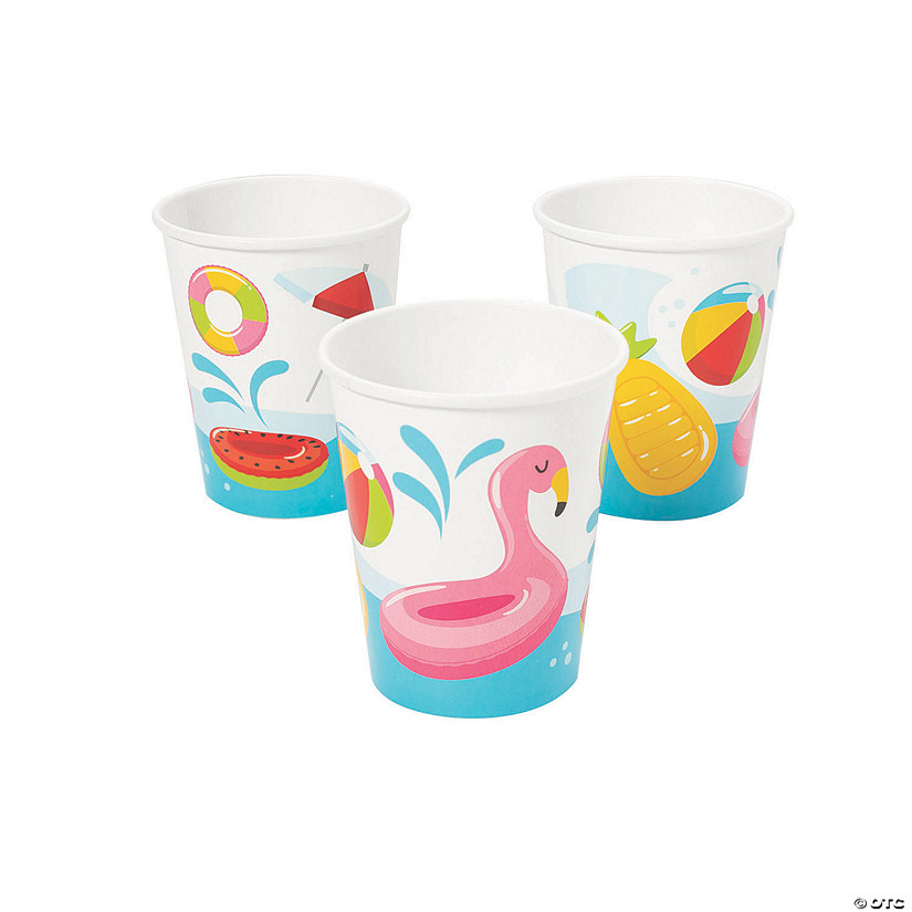 9 oz. Pool Party Beach Inflatables & Umbrella Disposable Paper Cups - 8 Ct. Image