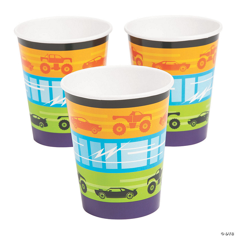 9 oz. Racecars & Monster Trucks Disposable Paper Cups - 8 Ct. Image