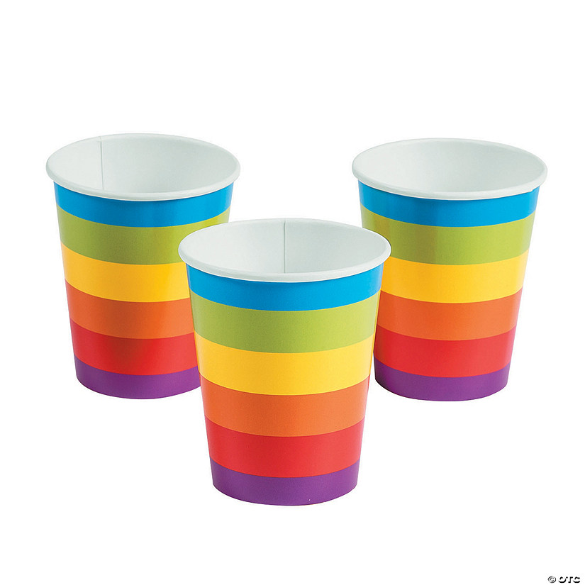 9 oz. Rainbow Party Striped Disposable Paper Cups - 8 Ct. Image
