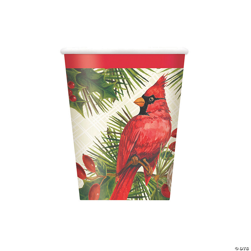 9 oz. Red Cardinal Christmas Disposable Paper Cups - 12 Ct. Image