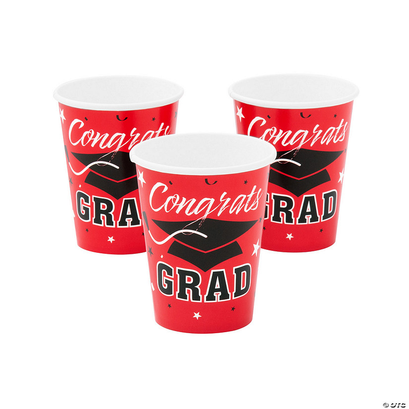 9 oz. Red Congrats Grad Cap Disposable Paper Cups - 25 Ct. Image