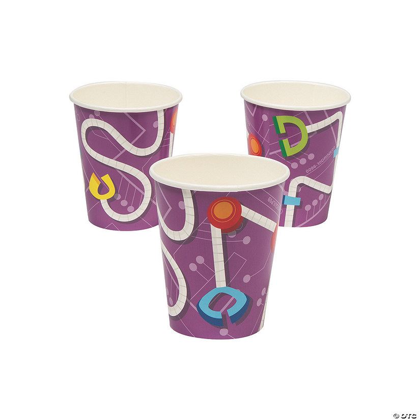 9 oz. Robot Party Circuit Boards & Pinchers Purple Disposable Paper Cups - 8 Ct. Image