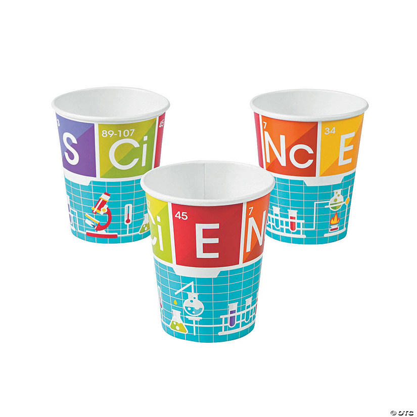 9 oz. Science Party Chemistry & Periodic Table Disposable Paper Cups - 8 Ct. Image