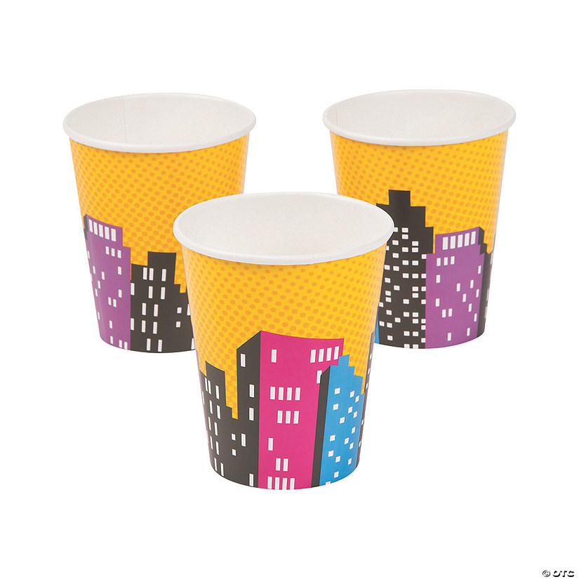 9 oz. Superhero Girl City Skyline Disposable Paper Cups - 8 Ct. Image