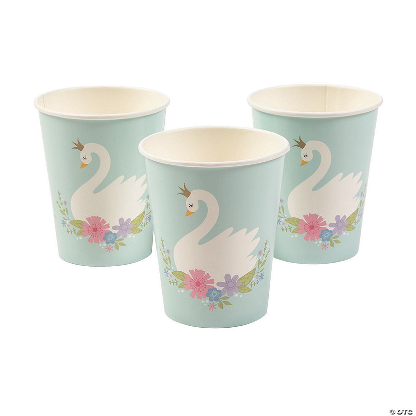 9 oz. Sweet Swan Princess & Flowers Disposable Paper Cups - 8 Ct. Image