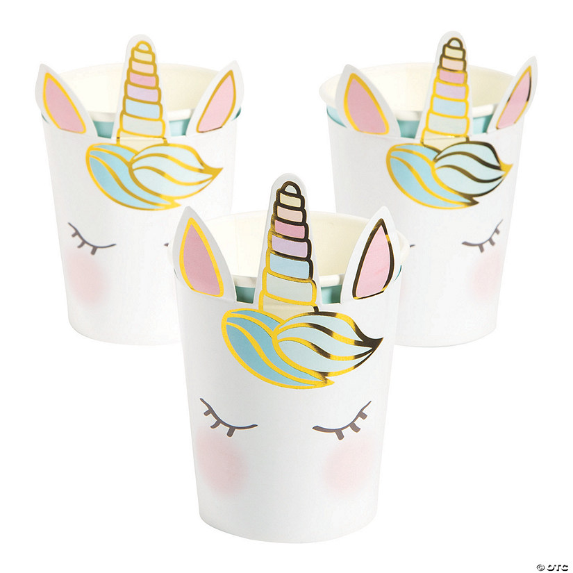 9 oz. Talking Tables We Heart Unicorns Face Disposable Paper Cups - 8 Ct. Image