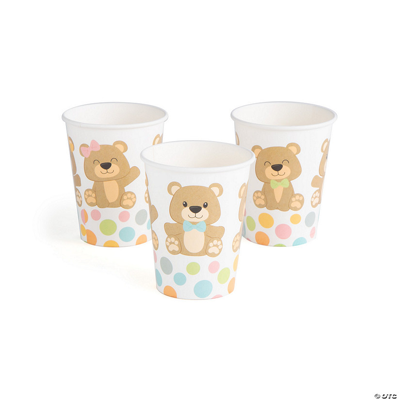 9 oz. Teddy Bear Pastel Dots & Bowties Party Disposable Paper Cups - 8 Ct. Image