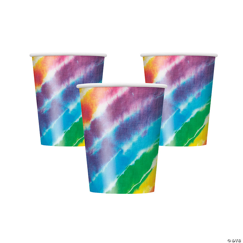9 oz. Tie-Dyed Rainbow Striped Disposable Paper Cups - 8 Pc. Image