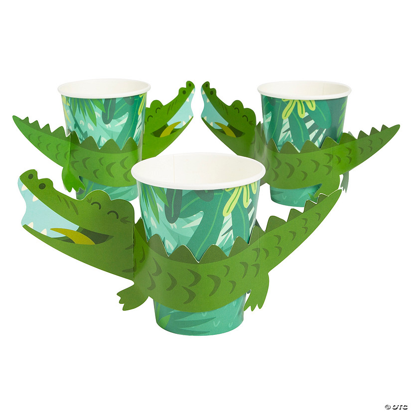 9 oz. Tropical Jungle Disposable Paper Cups with Alligator Sleeves - 8 Ct. Image