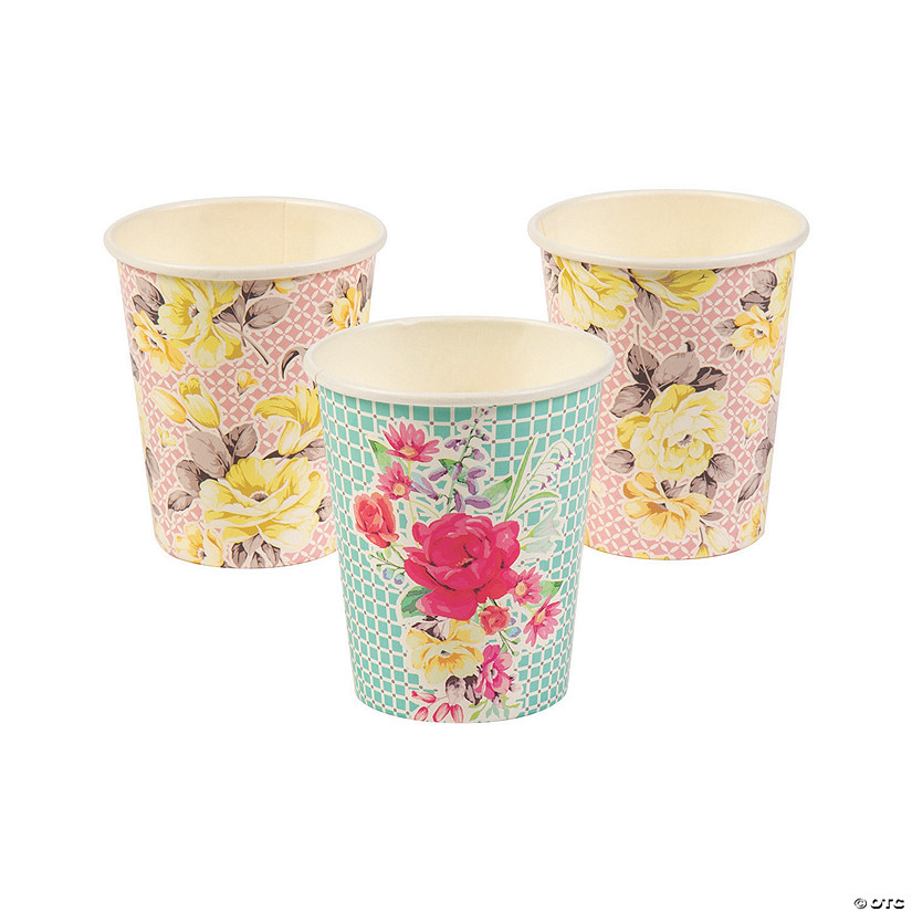 9 oz. Truly Scrumptious Floral Disposable Paper Cups - 8 Ct. Image