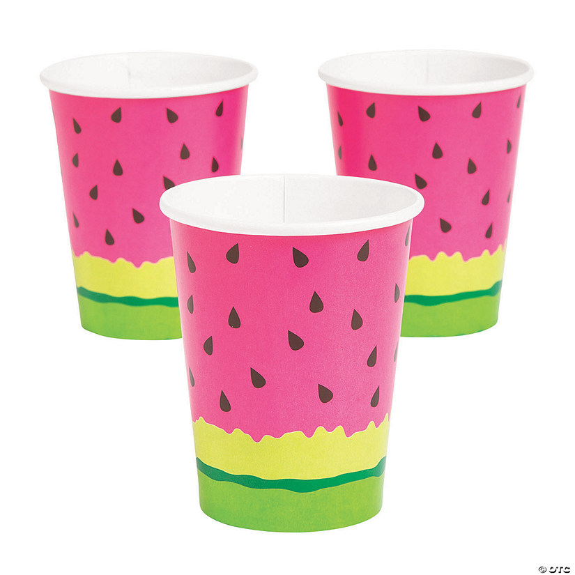 9 oz. Tutti Frutti Watermelon Disposable Paper Cups - 8 Ct. Image