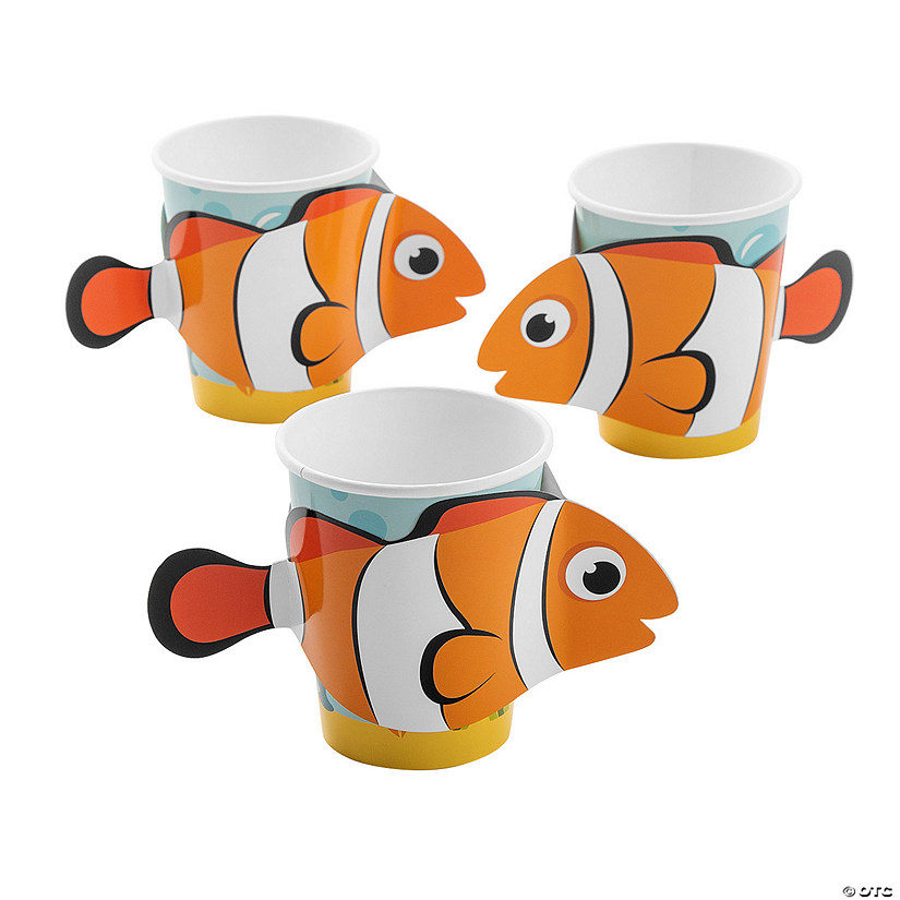 9 oz. Under the Sea Disposable Paper Cups with Clownfish Sleeves - 8 Ct. Image