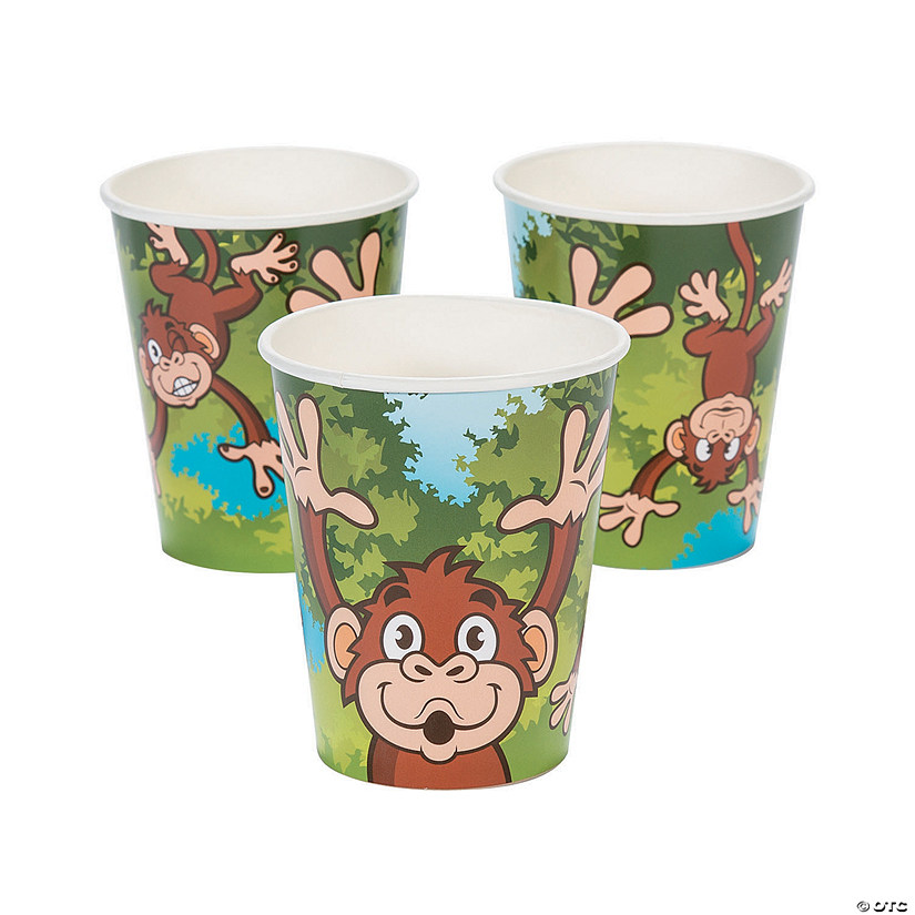 9 oz. Zoo Adventure Happy Monkey Disposable Paper Cups - 8 Ct. Image