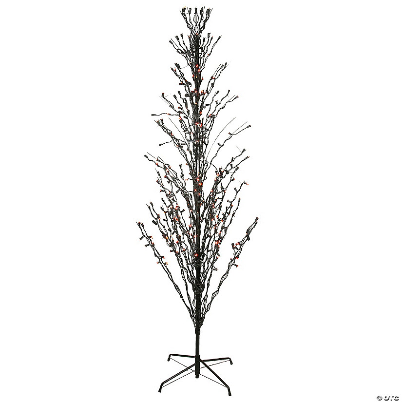 9' Pre-Lit Black Cascade Outdoor Halloween Twig Tree  Orange Lights Image