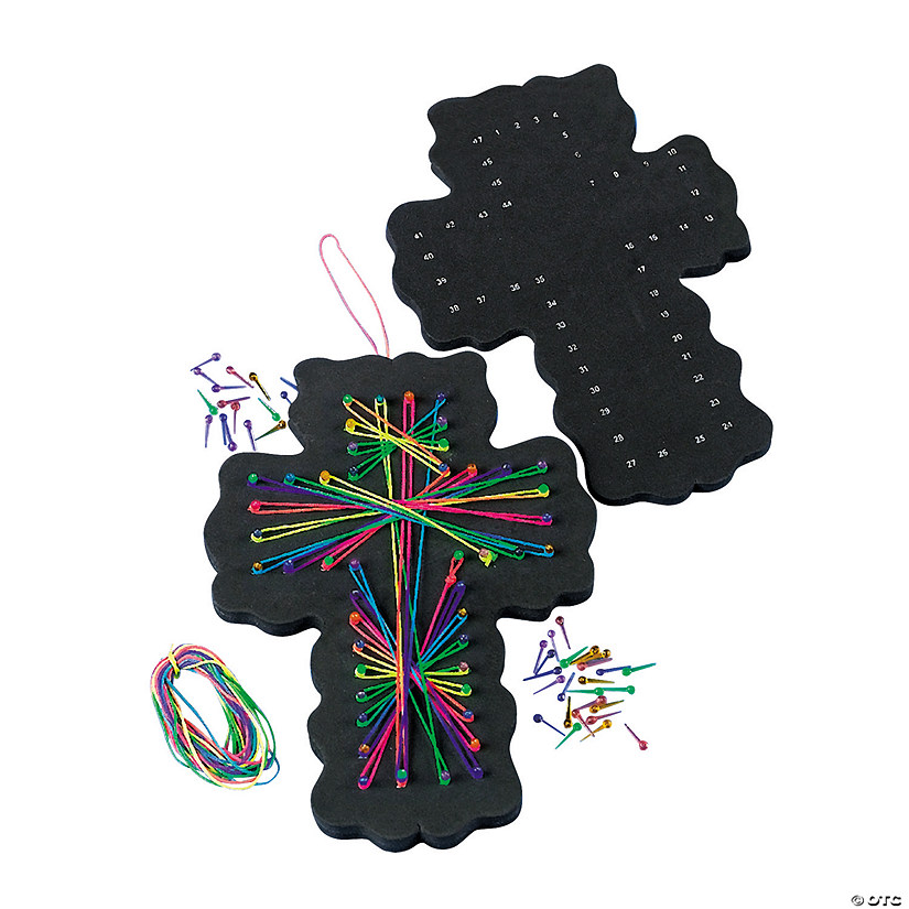 9" Religious Black Foam Cross with String Art Craft Kit - Makes 12 Image