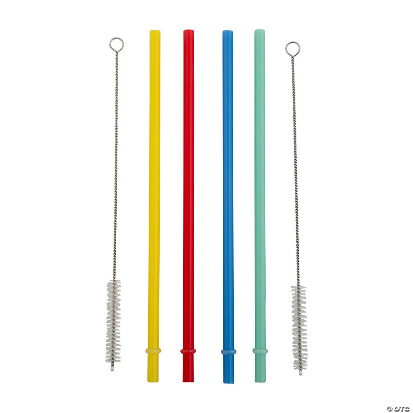 9" Reusable Plastic Straws with Cleaner Brush &#8211; 26 Pc. Image