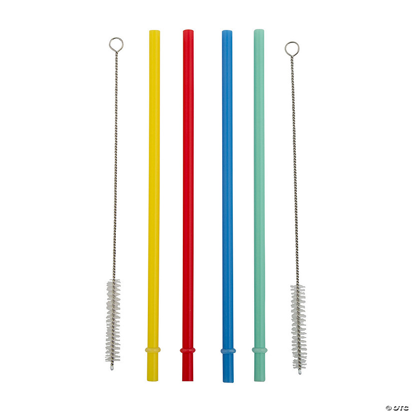 9" Reusable Plastic Straws with Cleaner Brush &amp;#8211; 26 Pc. Image