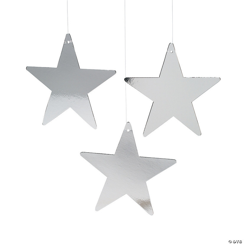 9" Silver Metallic Star Hanging Cardboard Decorations &amp;#8211; 12 Pc. Image