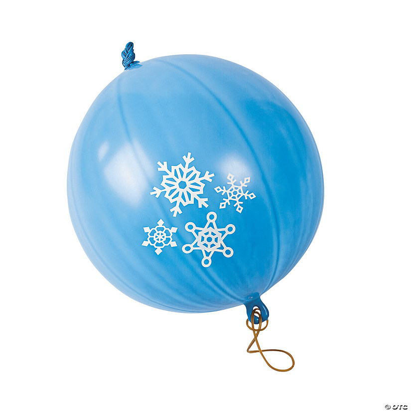 9" Snowflake Blue Latex Punch Ball Balloons with Rubber Band Handles - 12 Pc. Image