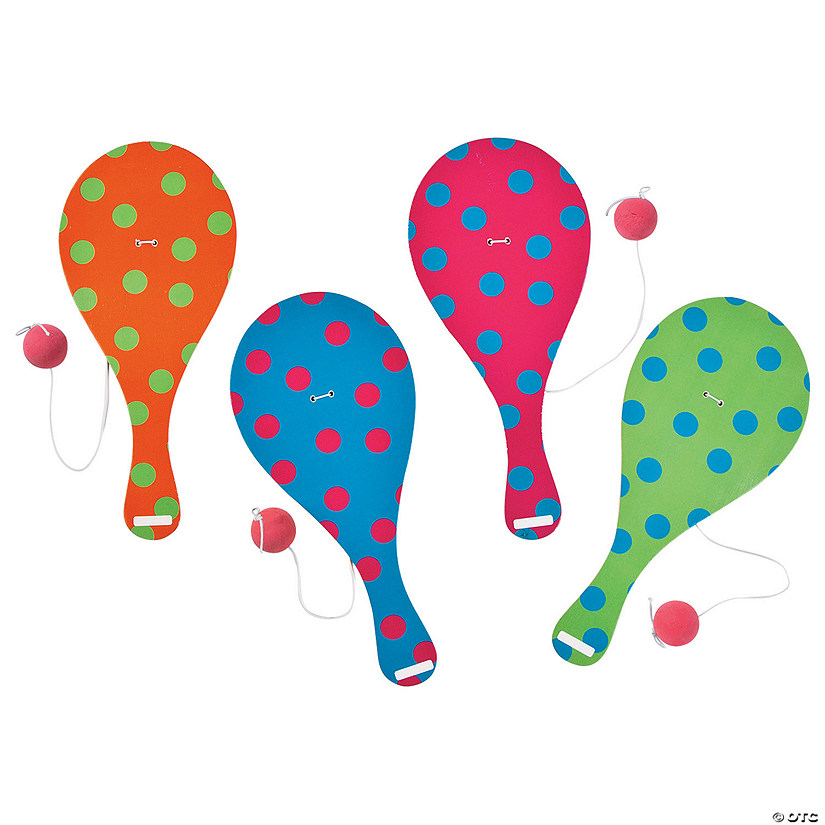 9" Spring Bright Colors & Patterns Paddleball Games - 12 Pc. Image