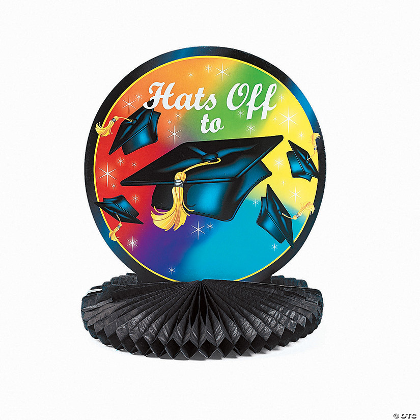 9&quot; x 10&quot; Hats Off To the Grad Multicolor Cardboard &amp; Tissue Paper Centerpiece Image