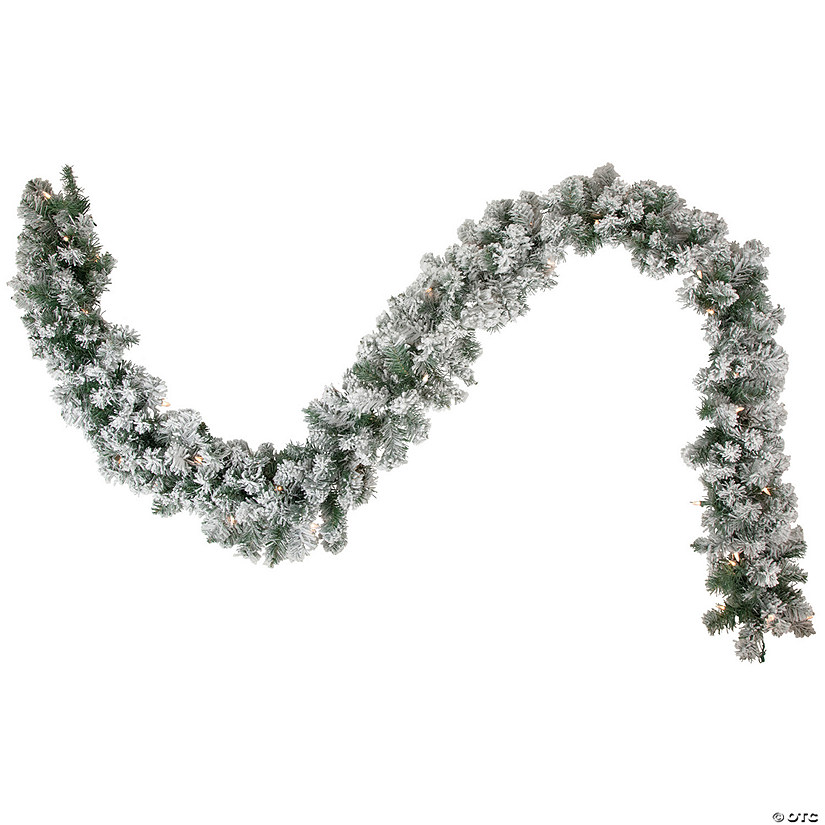 9' x 10" Pre-lit Flocked Madison Pine Artificial Christmas Garland  Clear Lights Image