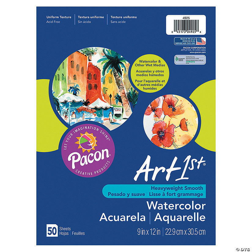 9" x 12" Pacon<sup>&#174;</sup> Heavyweight Smooth Acid-Free Watercolor Paper - 50 Pc. Image