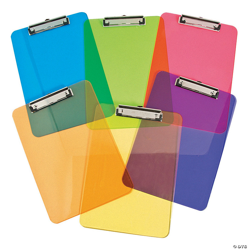 9" x 12" Red, Orange, Yellow, Blue & Green Transparent Plastic Clipboards - 6 Pc. Image