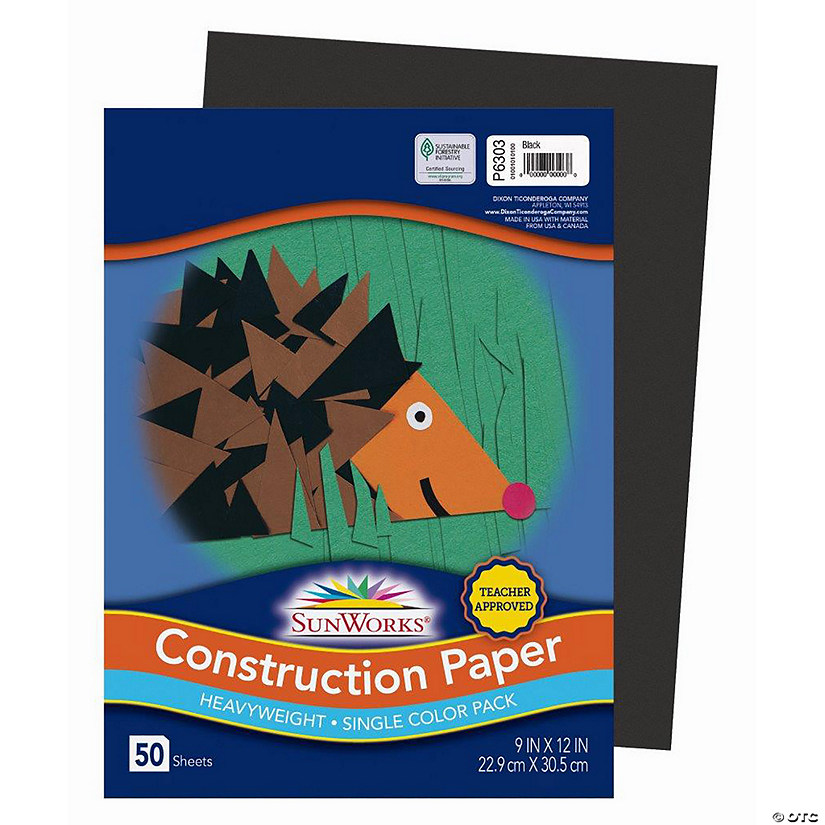 9" x 12" SunWorks Black Heavyweight Construction Paper - 50 Sheets Image