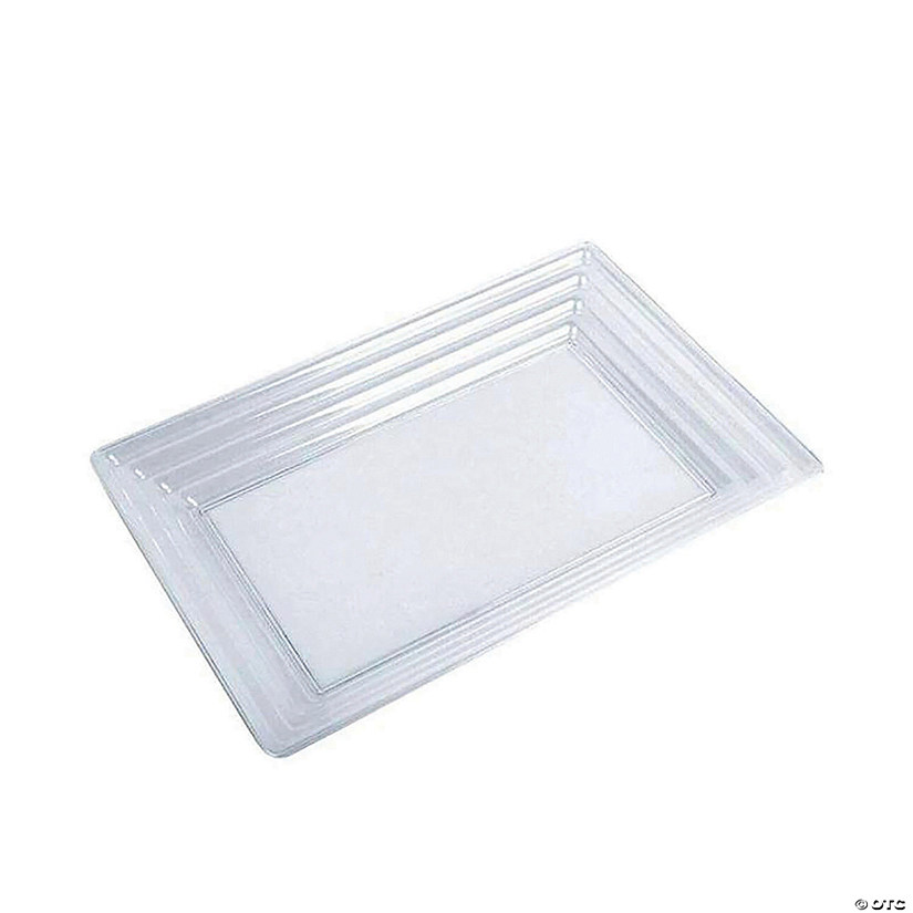 9" x 13" Clear Rectangular with Groove Rim Plastic Serving Trays (15 Trays) Image