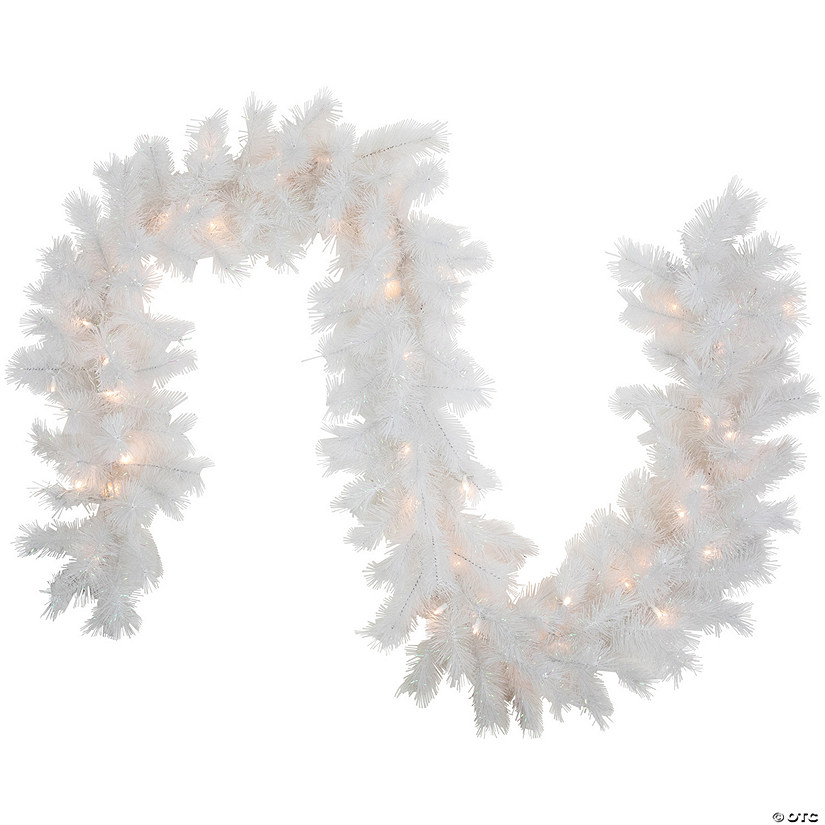 9' x 14" Pre-Lit White Alaskan Pine Artificial Christmas Garland  Warm White LED Lights Image