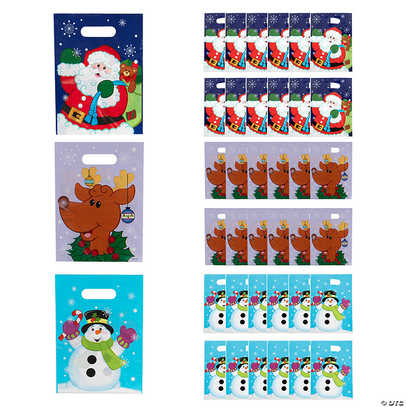 9" x 6" Christmas Party Characters Plastic Goody Bags - 36 Pc. Image