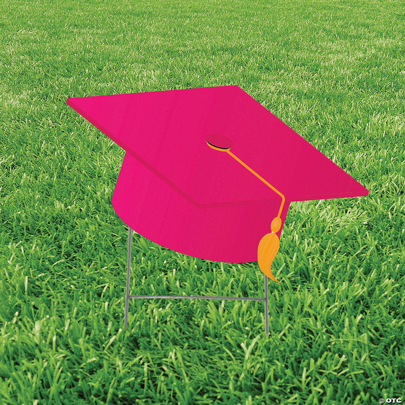 9" x 6" Pink Graduation Cap Outdoor Yard Sign Image