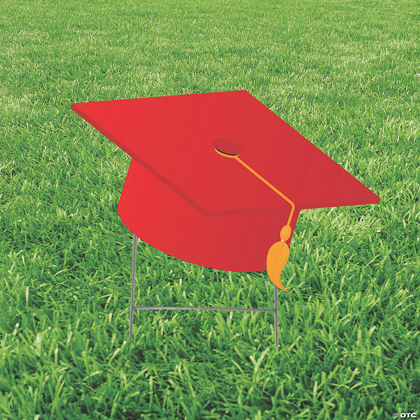 9" x 6" Red Graduation Cap Outdoor Yard Sign Image