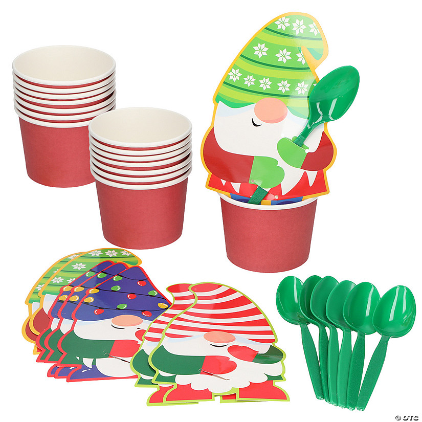 90 Pc. Christmas Gnome Snack Cup Tableware Kit for 16 Guests Image