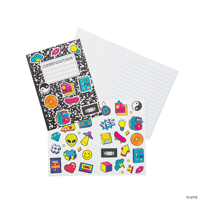 90s Theme Composition Journals with Stickers - 12 Pc. Image