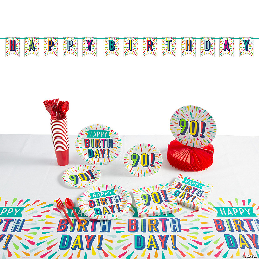 91 Pc. 90th Birthday Burst Party Tableware Kit for 8 Guests Image