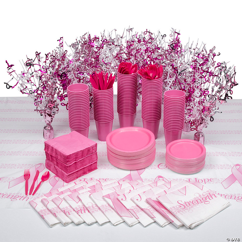 954 Pc. Pink Ribbon Disposable Tableware Kit for 120 Guests Image
