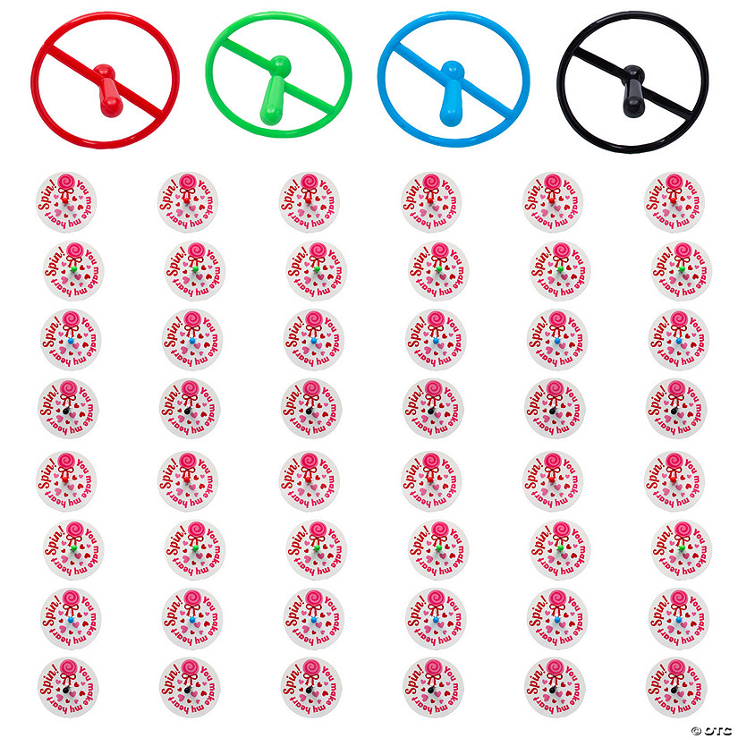 96 Pc. 1 1/2" Bulk Circle Spin Top Valentine Exchanges with Card for 48 Image