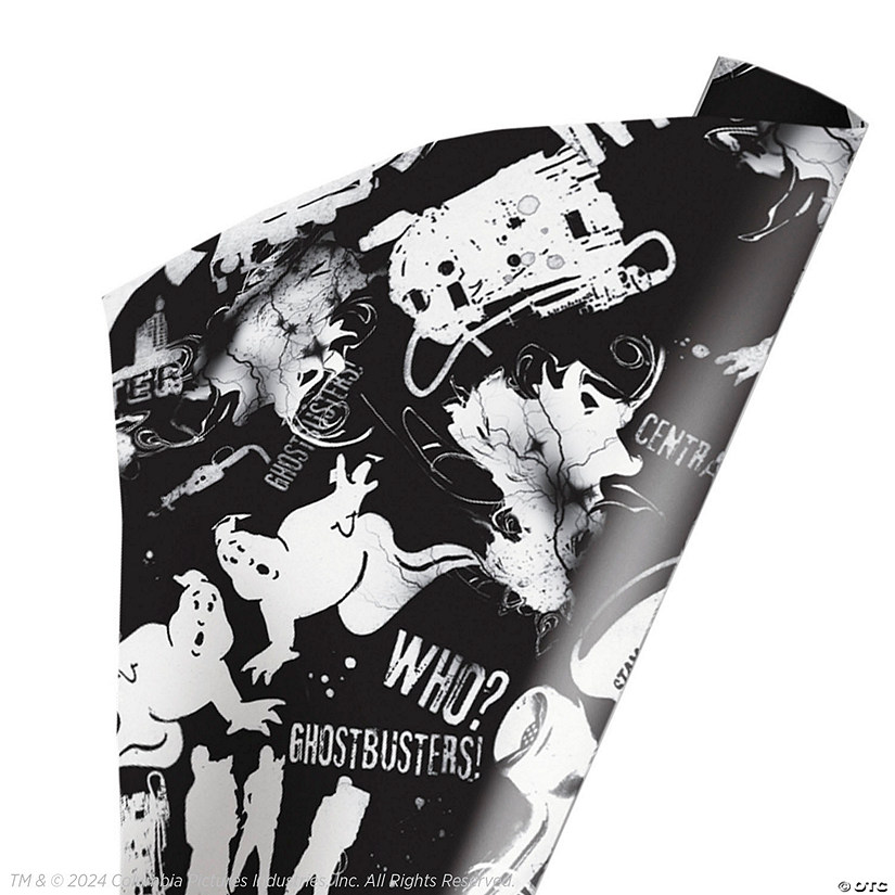 96" x 30" Wrapped in Terror Ghostbusters&#8482; Black & White Wrapping Paper Image