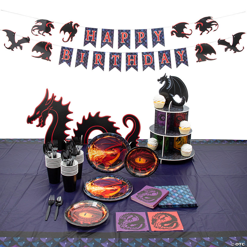 97 Pc. Dragon Party Deluxe Disposable Tableware Kit for 8 Guests Image