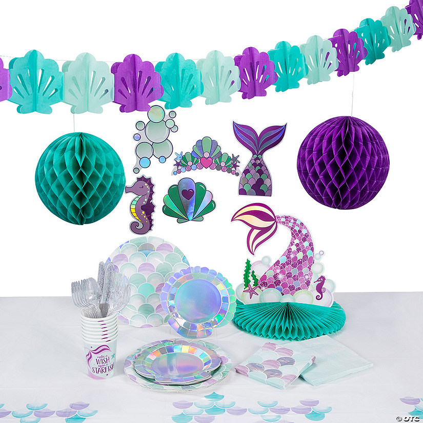 99 Pc. Mermaid Sparkle Tableware Kit for 8 Guests Image