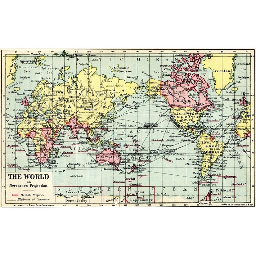 A 1930's map of the world on Mercator's projection. The British Empire